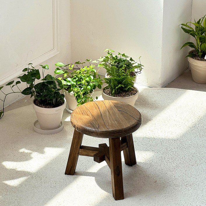 웨이즈홈 느룹나무 고재스툴 빈티지 원목 미니의자