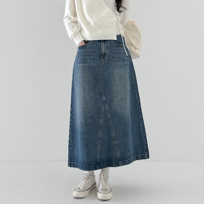 라라온 기본/숏 기장 2단 빈티지 워싱 A라인 롱 데님 스커트 25TSP3373
