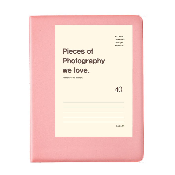 문구백서 비비드 5x7 포켓식 포토앨범, 핑크백색내지, 40매