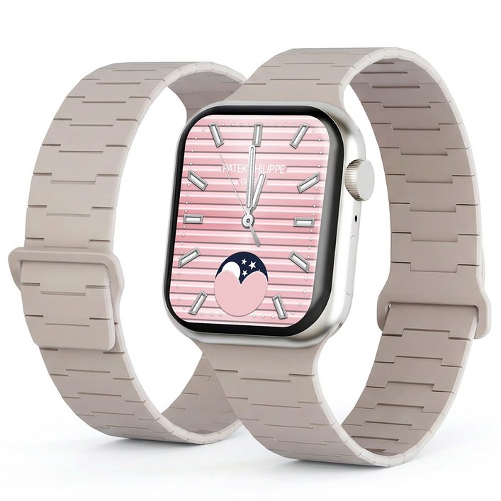 캘릭스 애플워치 호환 실리콘 버클링 마그네틱 스트랩, 1개, 베이지