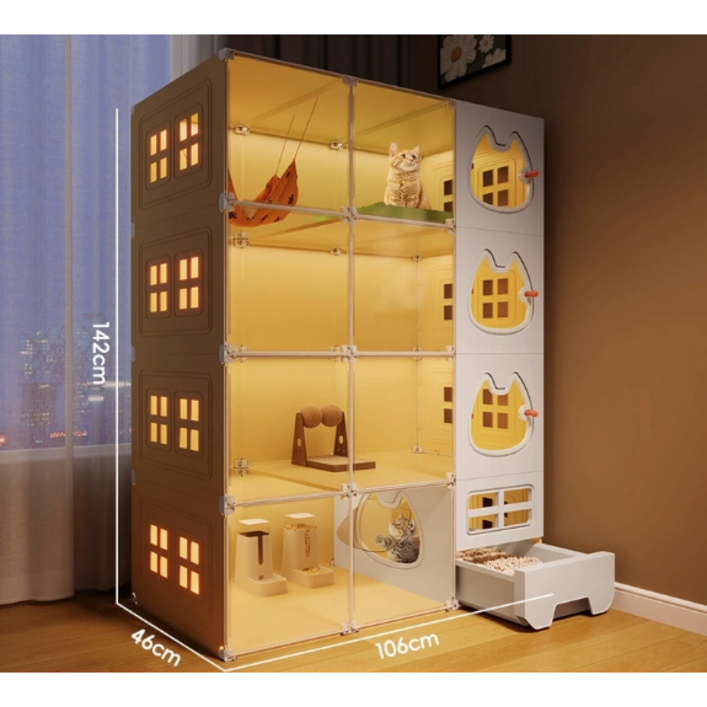코어엑시스 고양이 집 대형 케이지 캣빌라 캣타워 화장실 일체형 투명 아크릴 다층 캣룸, 1개, 4층10646142cm