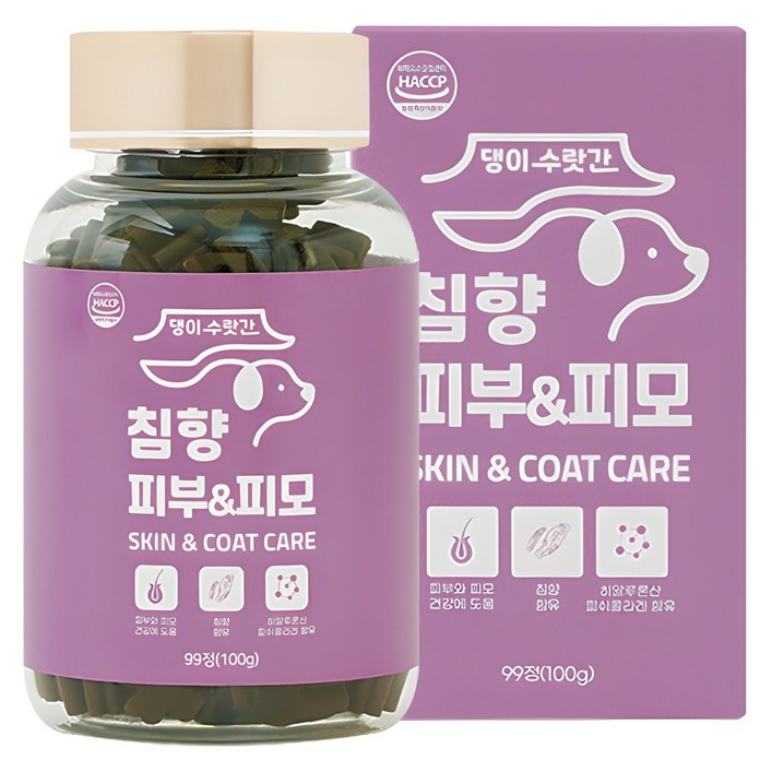 강아지 피부병 곰팡이성 피부염 피부영양제 발습진 아토피 모낭충 댕이수랏간 침향 피부&피모 100g, 1개, 피부/피모, 99정