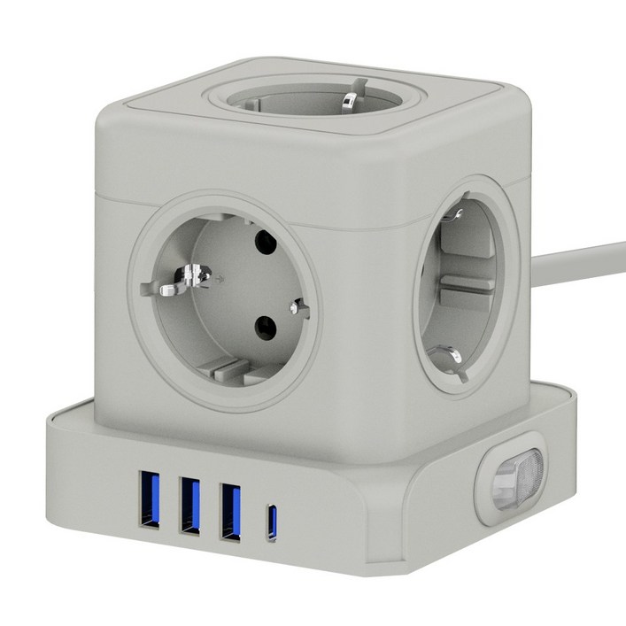 티메코 20W 고속충전 5구 멀티탭 TMC10 SF코팅 큐브 디자인 C타입 USB 1.8M 전선형, 1개, 그레이, 1.8m