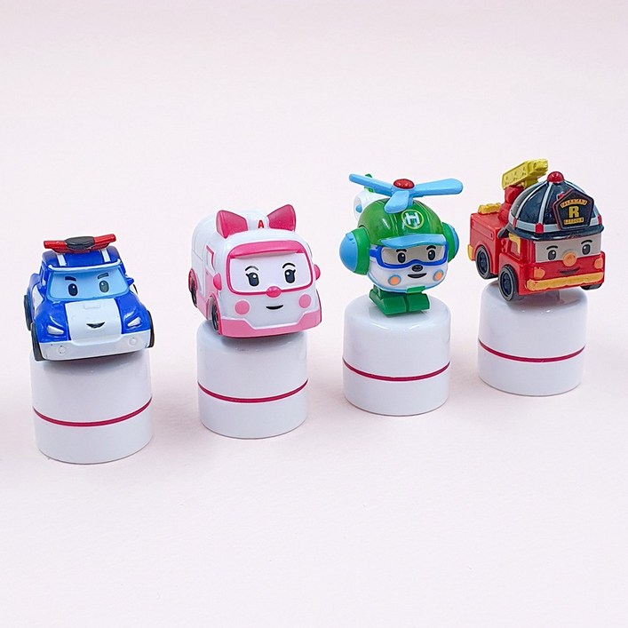 로보카폴리 피규어 스탬프 4종 세트 참잘했어요 캐릭터 칭찬도장 토이 인형