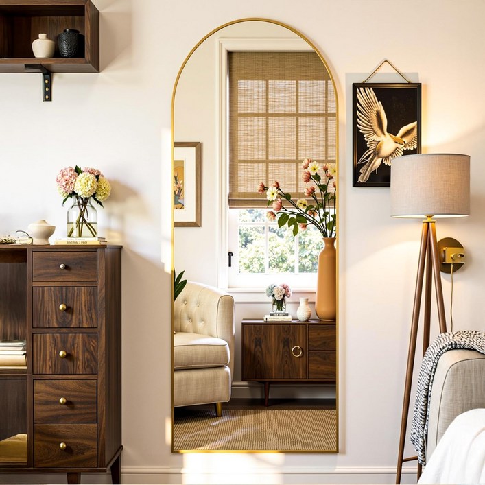 안토크 벽걸이 전신거울 3in1 아치형 전신경 원룸 가정용 지지대 거치형 스탠드 1450450, 골드
