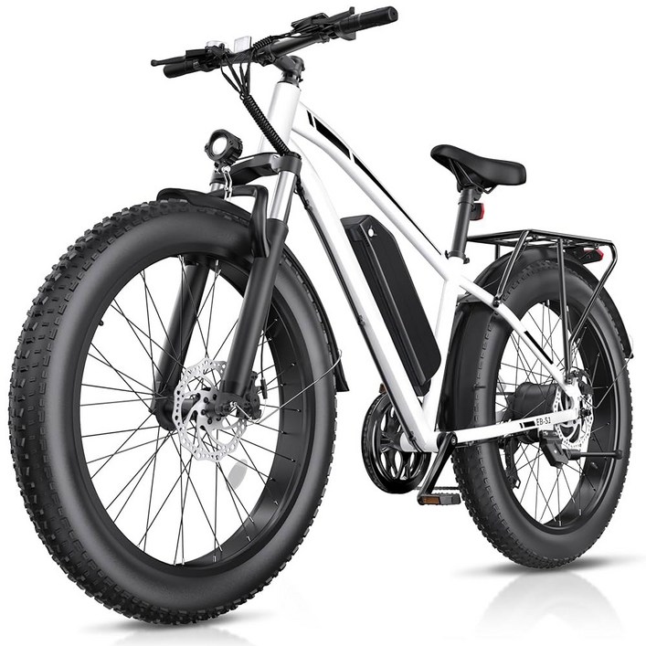 Look 전기 자전거, 1000W 피크 25mph 60마일 48V 13AH 배터리 산악 26인치 x 4인치 팻 타이어 후면 랙, 펜더, 7단, UL 2849 인증 획득