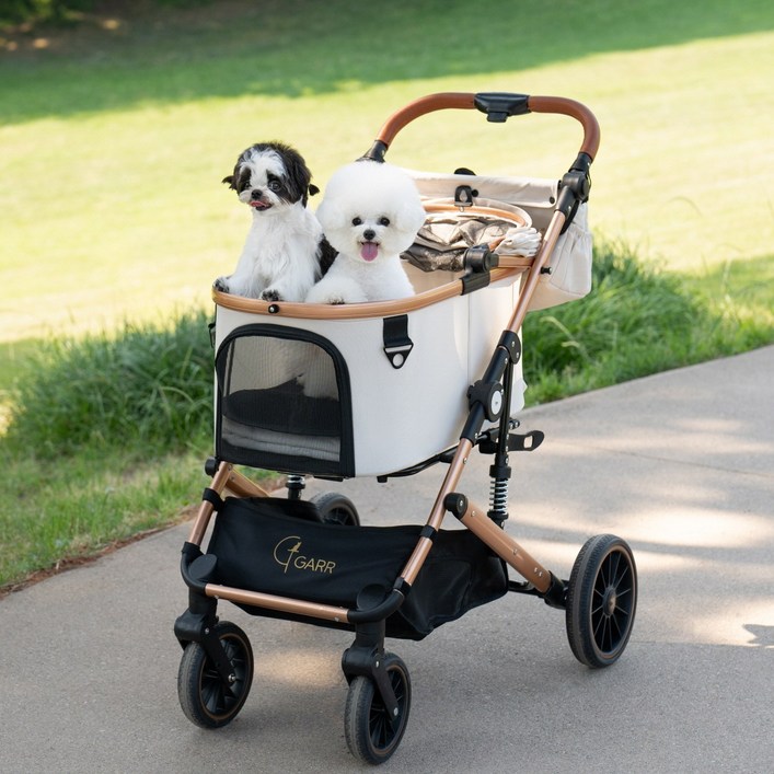 가르르 접이식 애견 강아지 유모차 분리형, 크림 골드, 1개