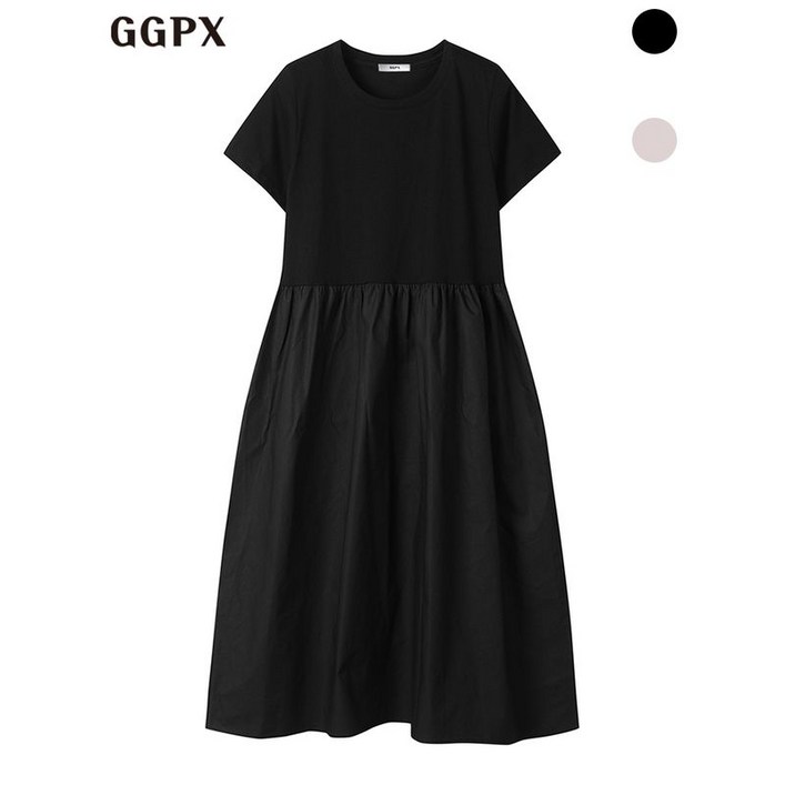 GGPX 배색 셔링 플레어 반팔 원피스  GP2OP041F