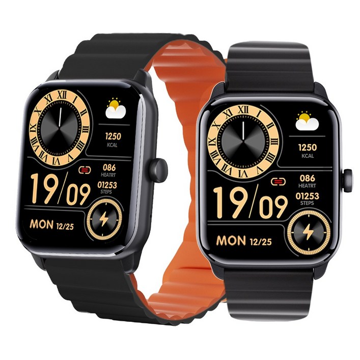 ebeiya 통화가능 스마트워치 대화면 운동측정 알림 확인 가능한, 블루투스, 4.65cm, 블랙+오렌지