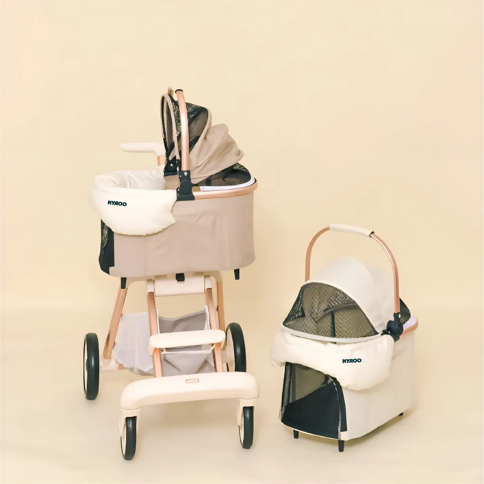 냐오오 강아지 유모차 가드 포함 분리형 소형견 반려동물 개모차, 1개, 샌드베이지