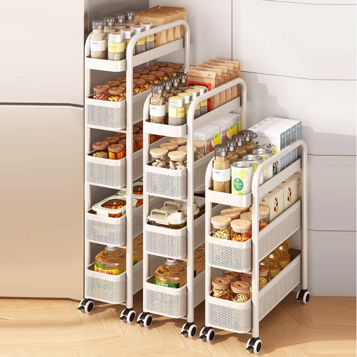 하루꿈 틈새 공간 수납장 슬림 트롤리 선반 일체형 다용도 이동식 서랍형 슬라이드 수납정리함