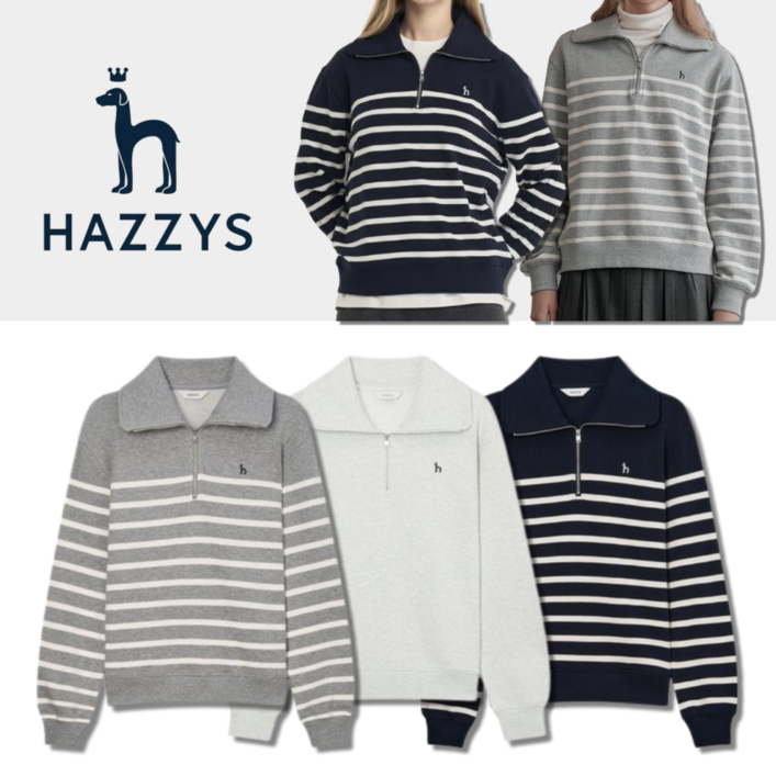 국내매장 정품(백화점) 헤지스 맨투맨 여성 루즈핏 반집업티셔츠 부모님선물 겨울긴팔티