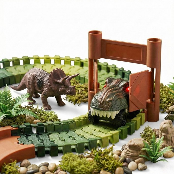 어린이 미니 공룡 자동차 레일 장난감 트랙 장난감, 1세트, 다이노 그린