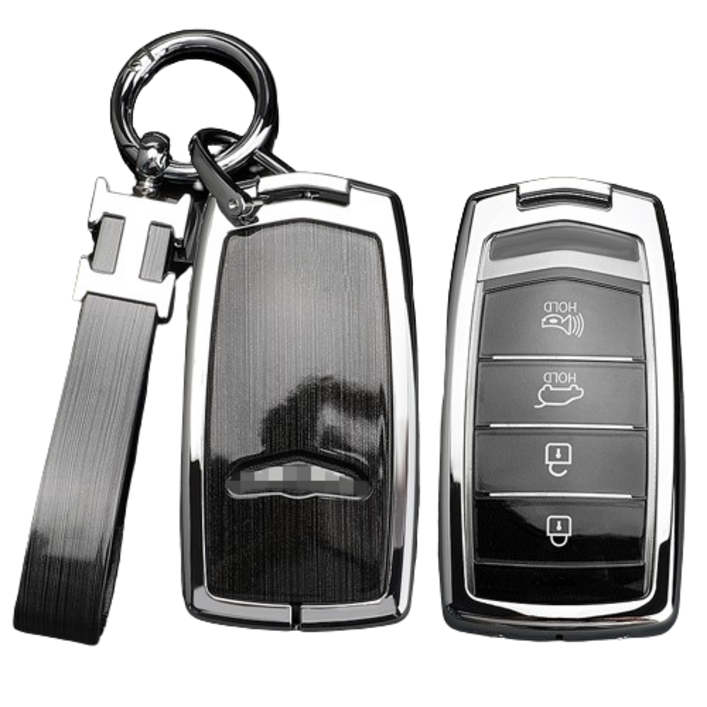 카디야 제네시스 4버튼 스마트키 호환 자동차 메탈 키케이스, 우드실버