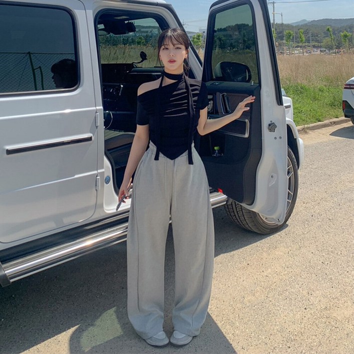 워너비뮤즈   남녀공용 골반up 핀턱 와이드 트레이닝 팬츠