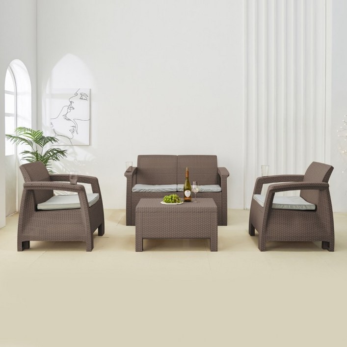 야외 테이블 세트 테라스 소파 카페, 블랙