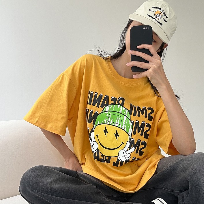 에스티오 스마일비니 오버핏반팔티 남녀공용 박스티 루즈핏