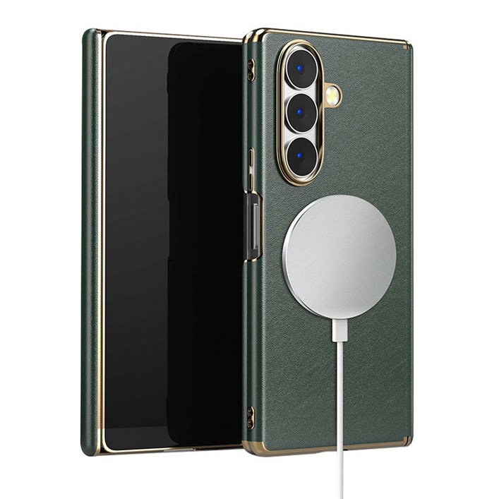 YINUO 갤럭시 Z 폴드 천연 가죽 magsafe 듀얼 중축 힌지 보호 후면 케이스