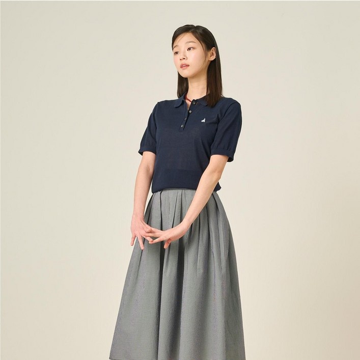 빈폴 레이디스 코튼 혼방 T칼라 반소매 풀오버  네이비 BF5451C08R 188300