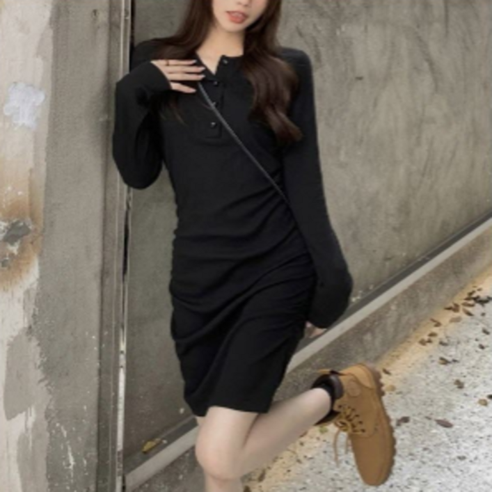 루미 슬림핏 골지 미니원피스