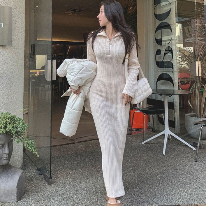 떳다그녀 크라운 반집업 롱 원피스