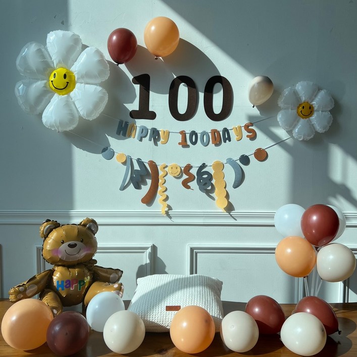 에어벌룬 헤이그샵 100일 셀프 감성 풍선세트 백일촬영, 100th에디션
