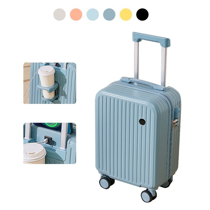 NewBoy 캐리어 18인치  초경량 USB 미니 기내용 캐리어 수납 주머니 대용량 패션 남녀 공용 흰색 블랙  분홍색  블루 옐로