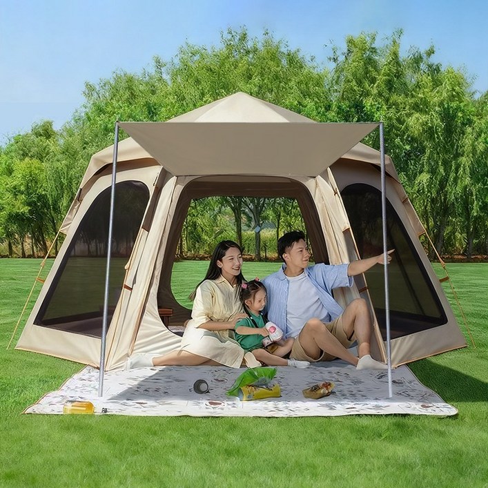 캠핑텐트 육각형 자동텐트 캠핑텐트3~4인용 방습 매트+수납팩 증정