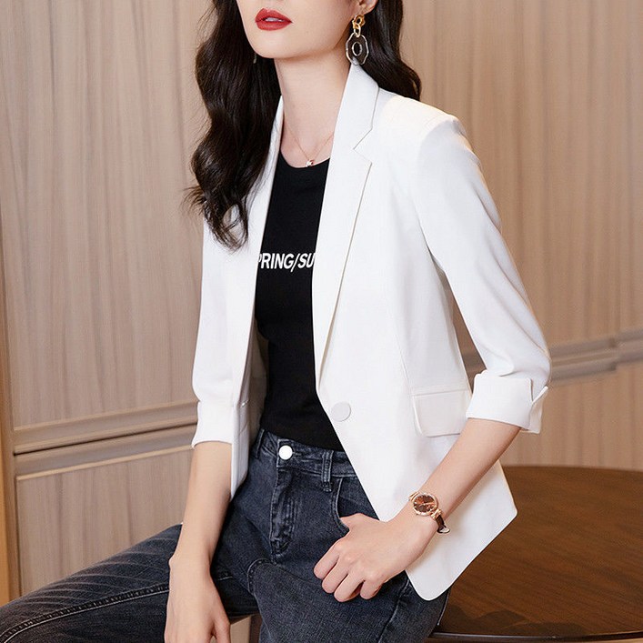 NEW 여름 여성 베이직 얇은 자켓 블레이저 칠부 소매 자외선 차단 상의 프리미엄 클래식 정장코트자켓