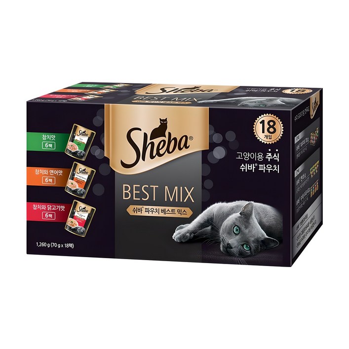 쉬바 12개월 이상 고양이 베스트 믹스 주식파우치 3종 x 6p 세트, 혼합맛, 1.26kg, 1세트