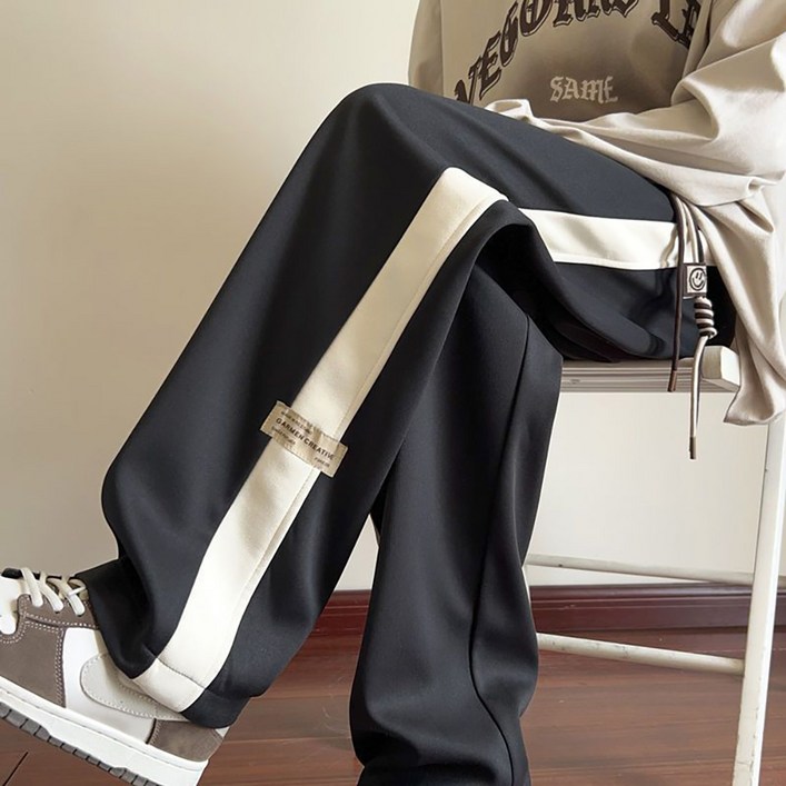 지고다그 여성 빅사이즈 기모 배색 트레이닝 팬츠 루즈핏 스트레이트핏 겨울 따뜻한 캐주얼 바지 HH2890