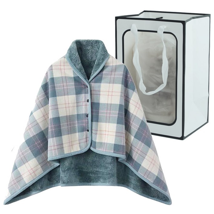 도소 망토담요창문형쇼핑백 똑딱이 단추형 치마 체크 무릎담요중형사이즈 80x130cm