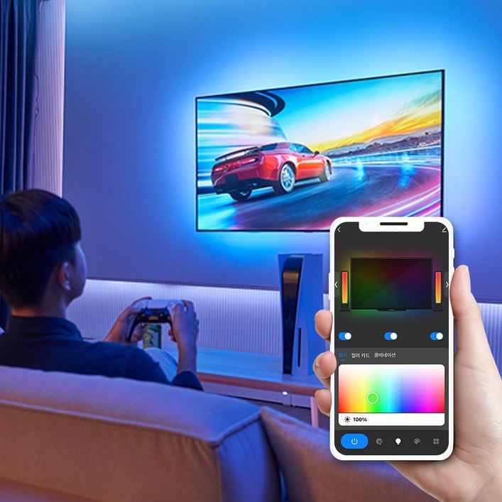 헤이홈 스마트 싱크라이트 LED 스트립 HDMI 2.0 TV용 백라이트 인테리어 조명, 5m, 1개, 변경가능