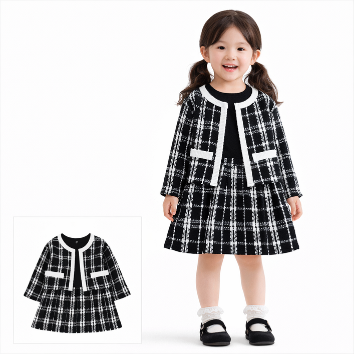 유아 여아 체크 자켓 원피스 세트 아동 트위드 투피스 키즈 가을 하객룩 코디