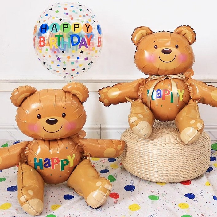 곰돌이 투명 도트 생일 파티 이벤트 풍선 2개 세트