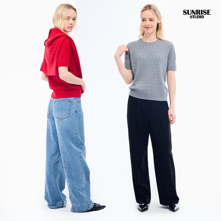 11 파격 세일 SUNRISE STUDIO 케이블 반팔 니트 탑, 두 벌 가격에 하나 더