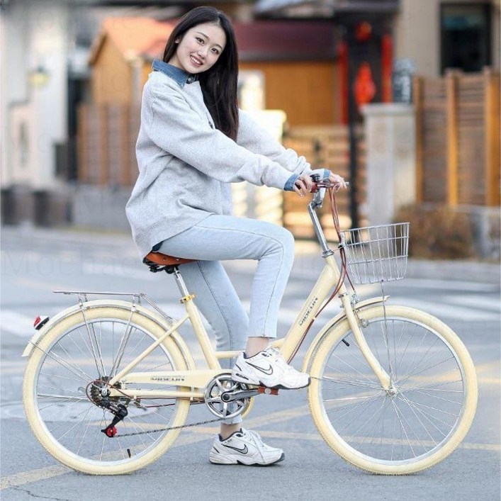 Mochae 자전거 여성 클래식 자전거 여성용자전거 20인치 22인치 24인치 출퇴근 생활용, 1개, 140cm, 옐로우