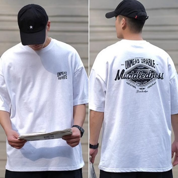 로우키 남자 스트릿 반팔티 순면 프린팅 오버핏 고퀄리티