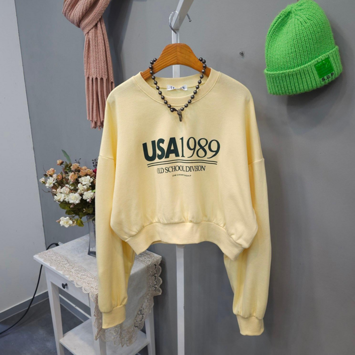 1989스쿨 크롭 봄 맨투맨