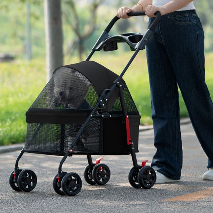 펫츄츄 강아지 유모차 접이식 개모차, 블랙