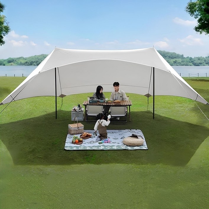 아이라 원터치 신형 블랙코팅 타프 옥스포드 해변 캠핑 삼면 차양