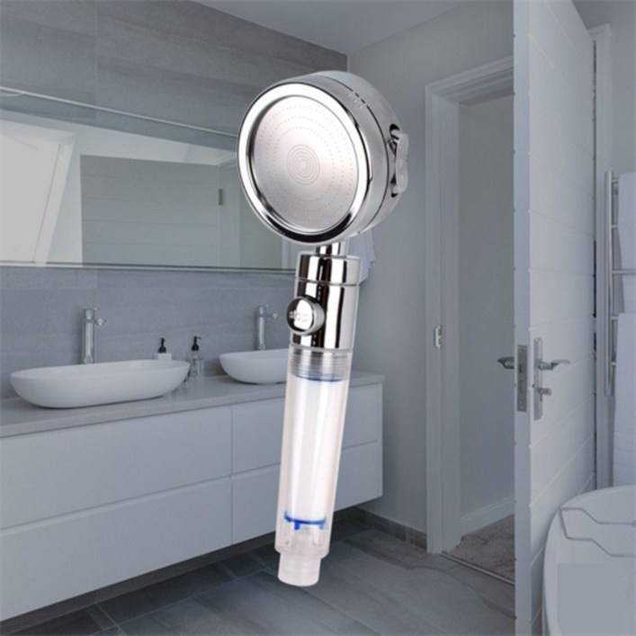 물잠금 버튼식 샤워기 온오프 스위치 실버 샤워해드