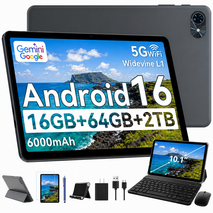 TABWEE 10인치 Android16 태블릿 pc 패키지 Gemini 2.0 2026신형 16GB64GB 확장 키보드펜 포함 5G WiFi 6000mAh 패키지, 회색, 64GB, WiFi