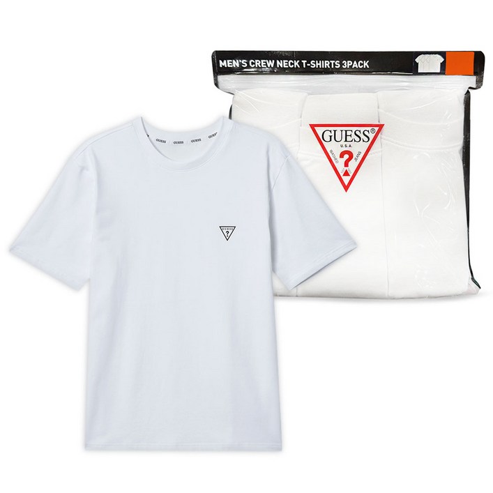 게스 면스판 라운드티 셔츠 교복 레이어드 반팔티 1+1+1 세트