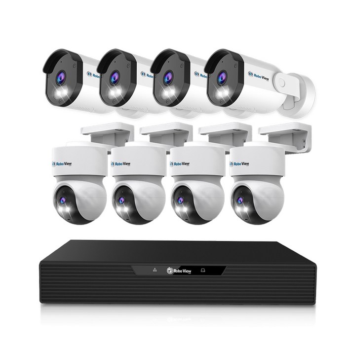 글로벌아이넷 로보뷰 NVR 8채널 AI CCTV POE 녹화기 4K UHD N5 4개A7 4개, 1개, 로보뷰NVRN5 5MP 4대A7 5MP 4대 세트