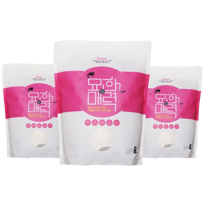 [묘한매력] 100% 국내생산 프리미엄 고양이모래 6kg X 3포, 6kg, 3개, 6L