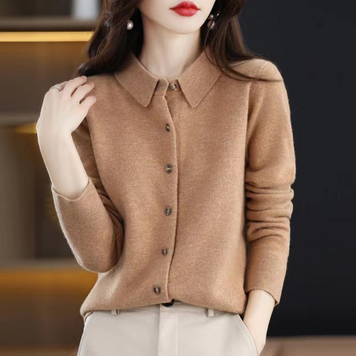 여성 베이직 기본핏 카라넥 니트 가디건 데일리 캐주얼 투웨이 레이어드 긴팔 스웨터 가을 겨울 8컬러