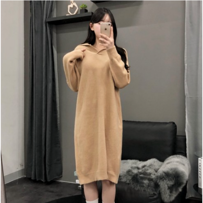 H라인 카라 니트 미디 원피스