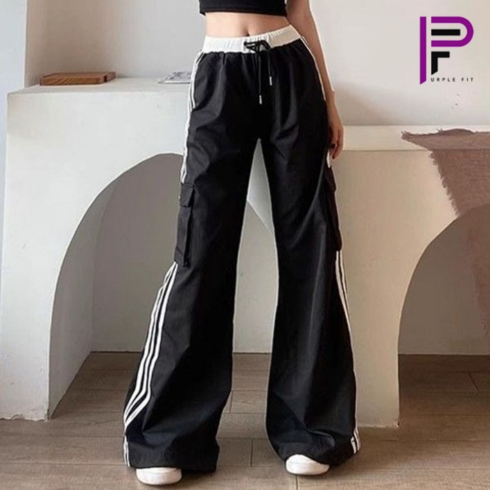 퍼플핏 트랙 배색 와이드 카고팬츠_P42LP007