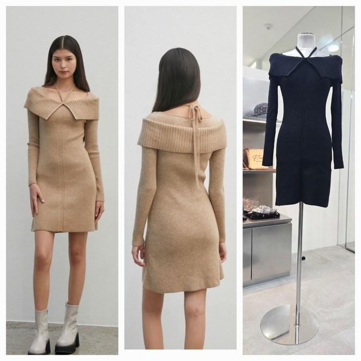 에고이스트 스트랩 포인트 슬림 골지 미니 니트 원피스 EQ4KO060